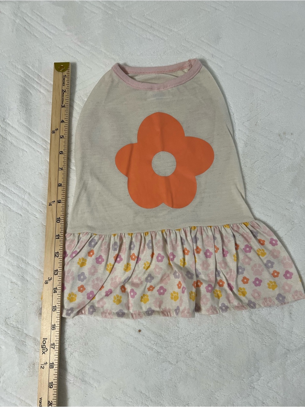 Top Paw Cream and Pink Floral Ruffle Dog Dress with Orange Flower